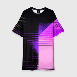 Детское платье Горизонтальные полосы на чёрно-розовом фоне