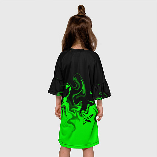 Детское платье Абстрактный зеленый огонь / 3D-принт – фото 4