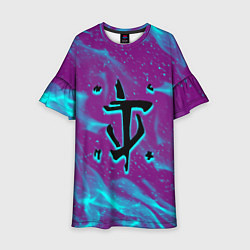 Платье клеш для девочки Doom neon flame, цвет: 3D-принт