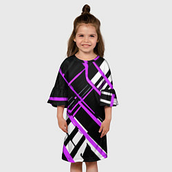 Платье клеш для девочки Фиолетово-белые линии на чёрном фоне, цвет: 3D-принт — фото 2