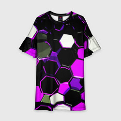 Детское платье Розово-белые шестиугольники на чёрном фоне