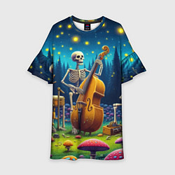 Платье клеш для девочки Ансамбль черепов даёт концерт под луной, цвет: 3D-принт