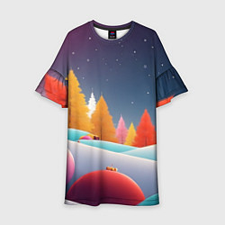 Платье клеш для девочки Яркие новогодние елки, цвет: 3D-принт