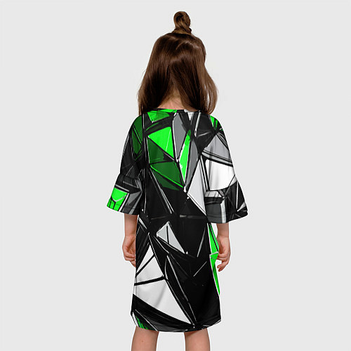 Детское платье Зелёно-белые рельефные треугольники на чёрном фоне / 3D-принт – фото 4