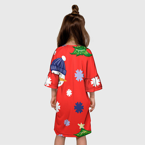 Детское платье Новогодний узор со снеговиком и снежинками / 3D-принт – фото 4