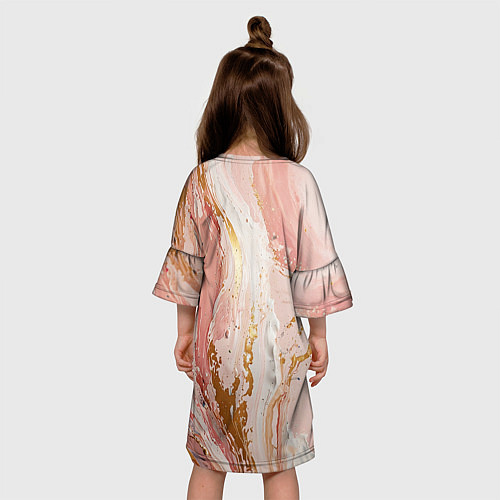Детское платье Брызги розовых и золотых красок в хаотичных узорах / 3D-принт – фото 4