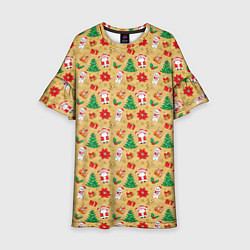 Детское платье Новогодние игрушки на золотистом