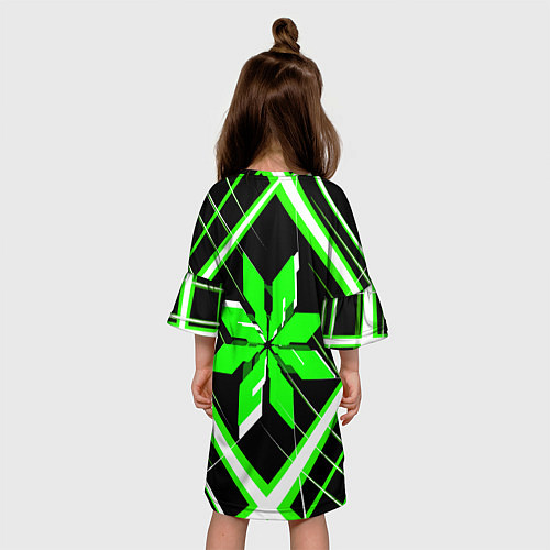 Детское платье Зелёно-белая звезда и полосы на чёрном фоне / 3D-принт – фото 4