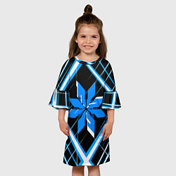 Платье клеш для девочки Сине-белая звезда и полосы на чёрном фоне, цвет: 3D-принт — фото 2