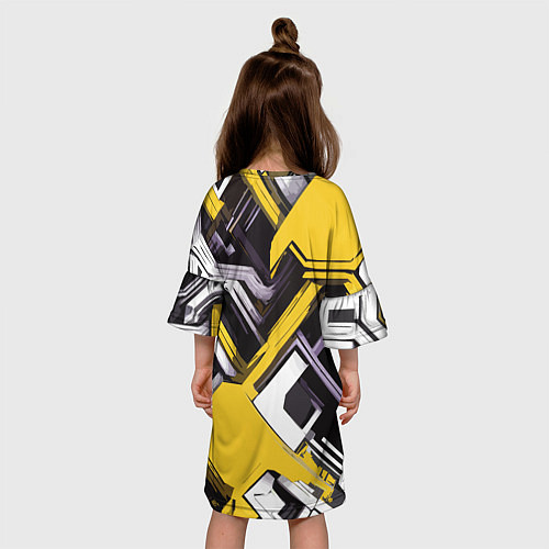 Детское платье Бело-жёлтый техно паттерн на чёрном фоне / 3D-принт – фото 4