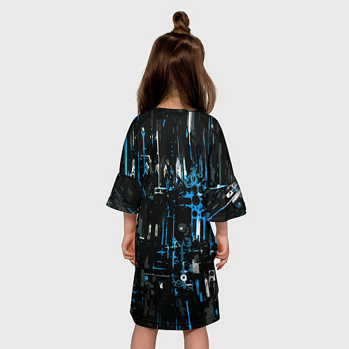 Детское платье Бело-синяя тревожная абстракция на чёрном фоне / 3D-принт – фото 4