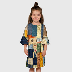 Платье клеш для девочки Пэчворк с собакой, цвет: 3D-принт — фото 2