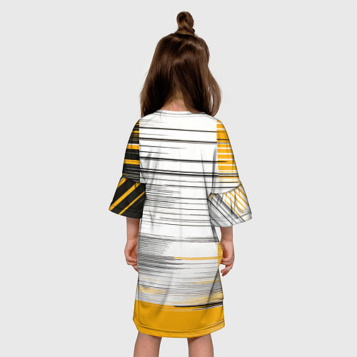 Детское платье Чёрные вертикальные полосы на жёлто-белом фоне / 3D-принт – фото 4