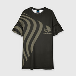 Детское платье Парусник и волны на темно-оливковом