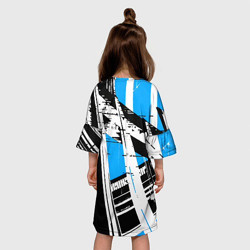 Детское платье Чёрно-белые абстрактные линии на синем фоне / 3D-принт – фото 4