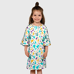 Платье клеш для девочки Бирюзовые желтые треугольники на белом, цвет: 3D-принт — фото 2