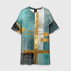 Детское платье Узоры акварелью бирюзового и золотого цвета