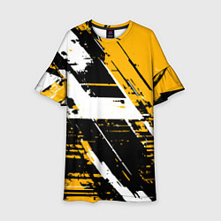 Платье клеш для девочки Diagonal black and white stripes on a yellow backg, цвет: 3D-принт