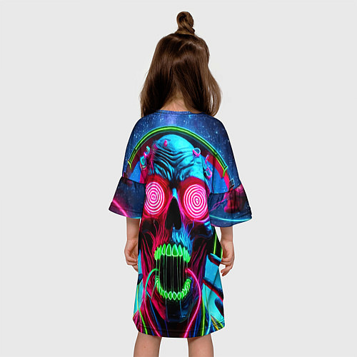 Детское платье Metallica - neon skull with headphones / 3D-принт – фото 4