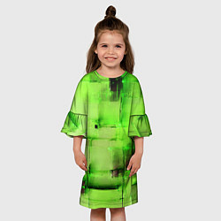 Платье клеш для девочки Чёрные пятна на зелёном фоне абстракция, цвет: 3D-принт — фото 2