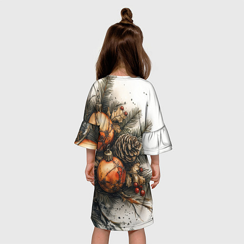 Детское платье Новогодние игрушки и шишки / 3D-принт – фото 4