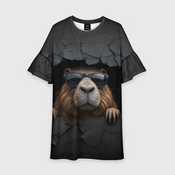 Платье клеш для девочки Капибара в стене, цвет: 3D-принт