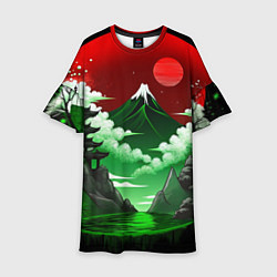 Платье клеш для девочки Япония красно-зеленая природа, цвет: 3D-принт