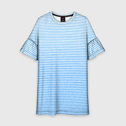 Детское платье Белый с голубым текстурный в полоску