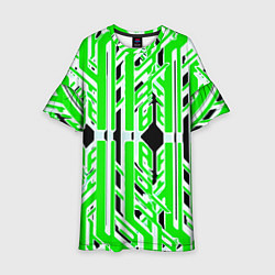 Детское платье Бело-зелёные техно полосы на чёрном фоне