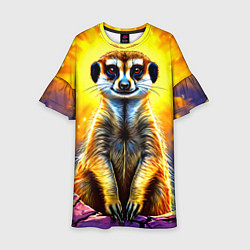 Платье клеш для девочки Сурикат в яркиз лучах солнца, цвет: 3D-принт