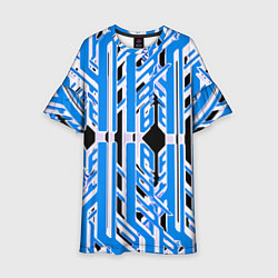 Детское платье Бело-синие техно полосы на чёрном фоне