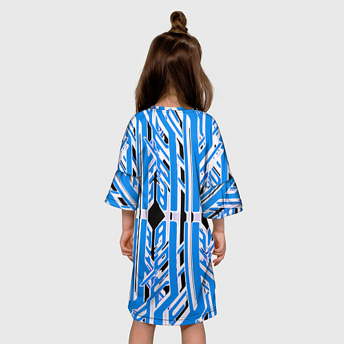 Детское платье Бело-синие техно полосы на чёрном фоне / 3D-принт – фото 4