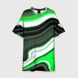 Детское платье Волнистые горизонтальные чёрно-зелёные полосы на б