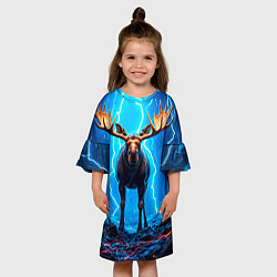 Платье клеш для девочки Лось и молния, цвет: 3D-принт — фото 2