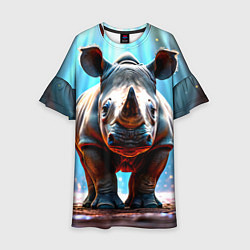 Платье клеш для девочки Носорог в лучах, цвет: 3D-принт