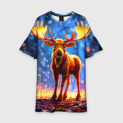 Платье клеш для девочки Лосенок в лесу, цвет: 3D-принт