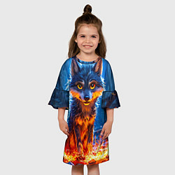 Платье клеш для девочки Волк искры под лапами, цвет: 3D-принт — фото 2