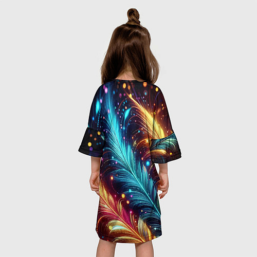 Детское платье Неоновые разноцветные перья / 3D-принт – фото 4
