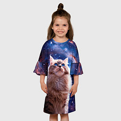 Платье клеш для девочки Невская маскарадная кошка в космосе, цвет: 3D-принт — фото 2