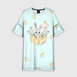 Платье клеш для девочки Кролик радостный с яйцами, цвет: 3D-принт