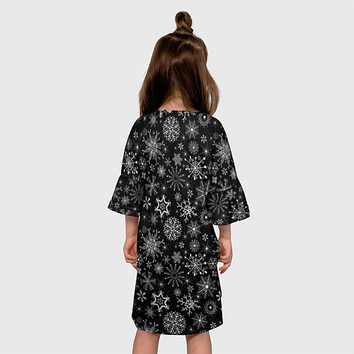 Детское платье Белые снежинки на черном / 3D-принт – фото 4
