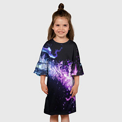 Платье клеш для девочки Фиолетово-синяя абстрактная волна, цвет: 3D-принт — фото 2