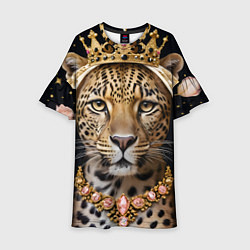 Платье клеш для девочки Леопард с короной, цвет: 3D-принт