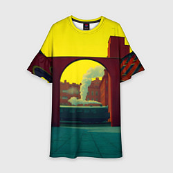 Платье клеш для девочки Арт с поездом, цвет: 3D-принт