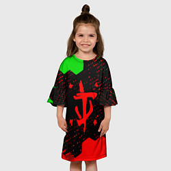 Платье клеш для девочки Doom лого соты текстура, цвет: 3D-принт — фото 2