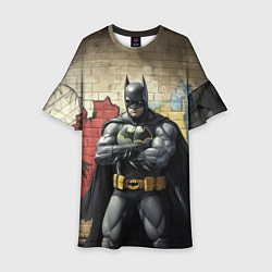Платье клеш для девочки Бэтмен на фоне стены, цвет: 3D-принт