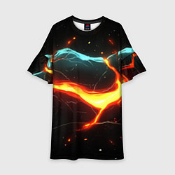 Платье клеш для девочки Лава в черной текстуре, цвет: 3D-принт