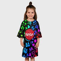Платье клеш для девочки Marshmello x NASA gradient, цвет: 3D-принт — фото 2
