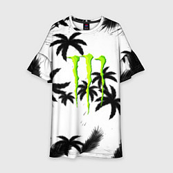 Платье клеш для девочки Monster energy пальмы, цвет: 3D-принт