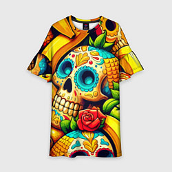 Детское платье Colorfull skulls and bananas - pop art pattern